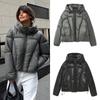 ZA Wind Style Womens Metal Puffer Jacket Streetwear Loose Fit Mid Length