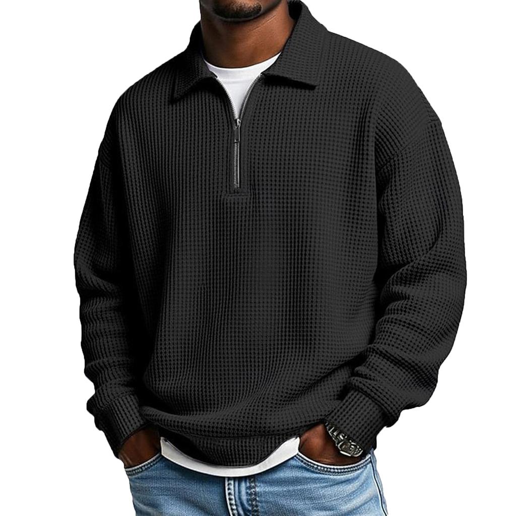 Men’s Knit Pullover Long Sleeve Quarter Zip Collar Casual Loose Fit Top Comfortable Lightweight Shirt