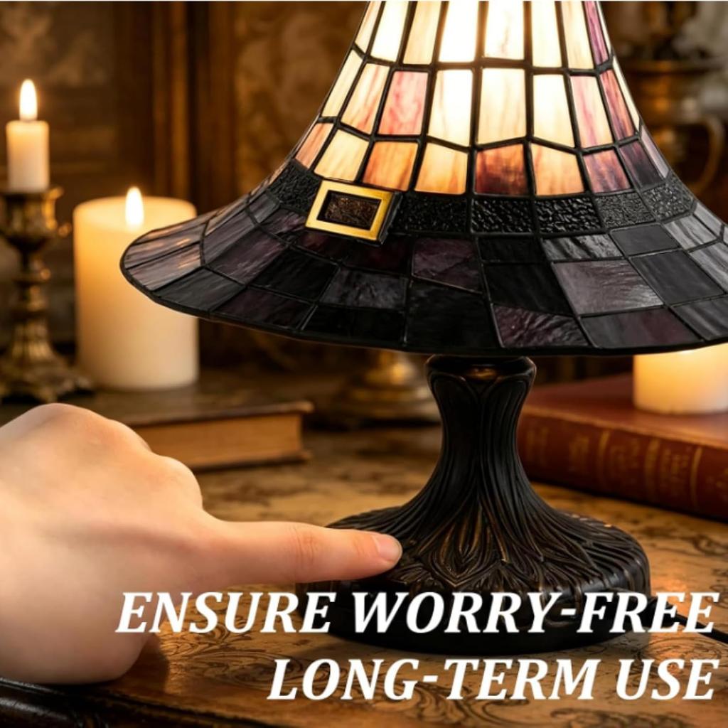 Stained Glass Magic LED Witch Hat Lamp  Yellow USB Plug Resin Night Light  Small Ornament