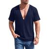 Men's Waffle Texture Deep V Neck Short Sleeve T Shirt Loose Fit Oversized Breathable Casual Tee for Summer and Everyday Wear