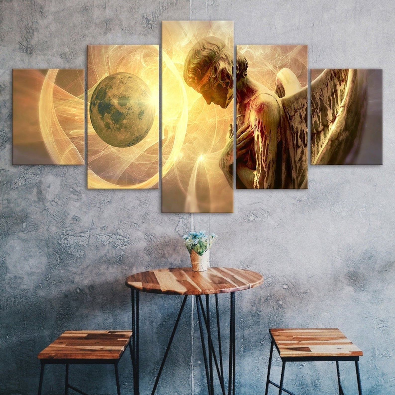 

Angel Figure Love Full Moon Scene 5 Piece Five Panel Wall Canvas Print Modern Art Poster Picture Home Decor Gift For Him For Her 20X35 20X45 20X55CM