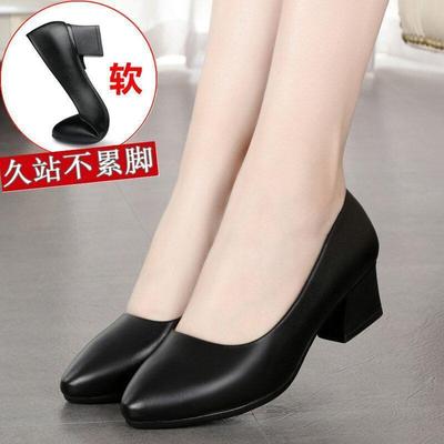 Frühlings- und Herbst-Arbeitsschuhe Schwarz Professionelle Damen-Einzelschuhe Damen-Flachabsatz-Lederschuhe Damen-Mittelhochabsatz Werkzeugkleid Kurzer Absatz Eintopf