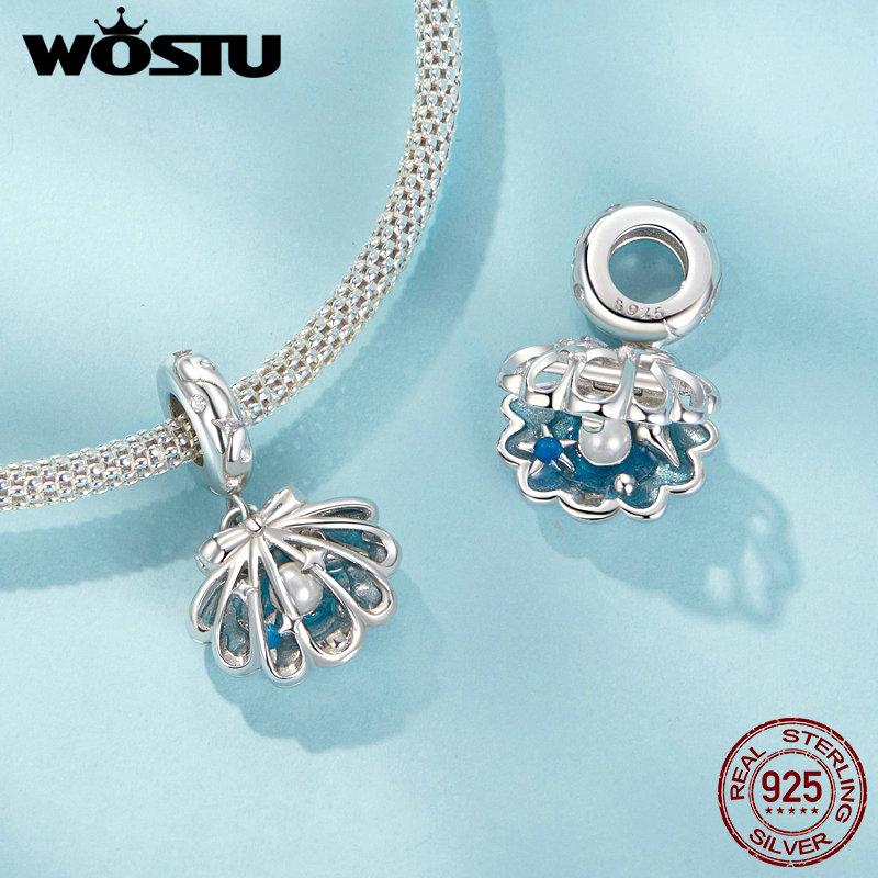 WOSTU 925 sterling silver Matryoshka Doll Charms mermaid Shell Pendant Perfume Bottle Angel Wing Beads Fit DIY Bracelet Necklace