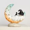 Unique Witch Ghostly Lying On Moon Statue with Base Tabletop Shelf Ornament Mystical Moon Theme Resins Sculpture Gift