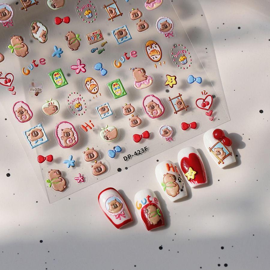 Capybara & Guinea Pig Nail Art Stickers, DIY Bear Pen Holder, Water Cup, Journal Decor