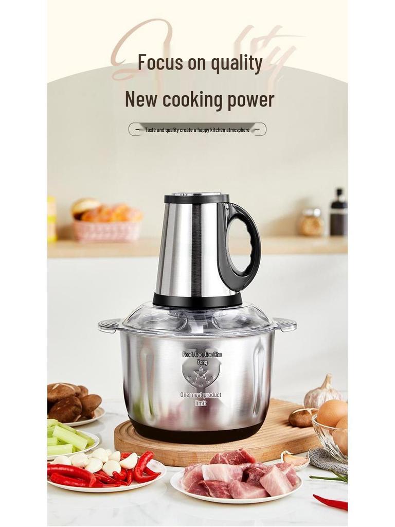 Picadora Picadora Eléctrica Multifuncional de Acero Inoxidable para Carne y Verduras.