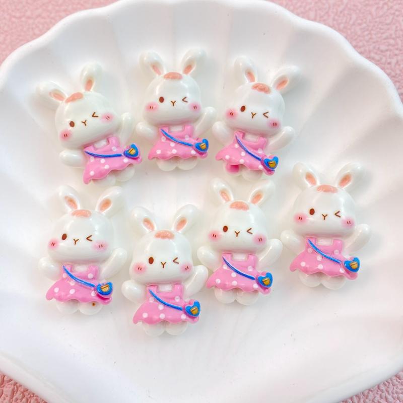 10 Pcs New Cute Cartoon Little Flower Skirt Rabbit Flat Back Resin Scrapbooking DIY Jewelry Hairpin Craft Decoration Accessorie