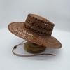Brown Hollow Hand-Woven Raffia Panama Jazz Top Hat Flat Straw Hat Summer Men'S And Women'S Vacation Beach