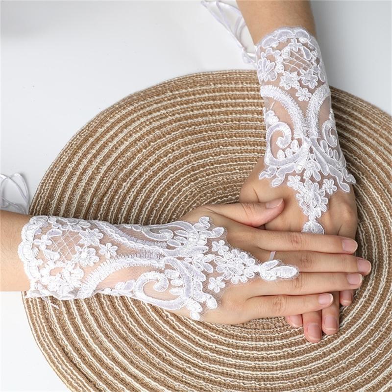 Handschuhe Handgefertigt Braut Hochzeit Handschuh Stickerei Spitze Armband & Verstellbares Seil