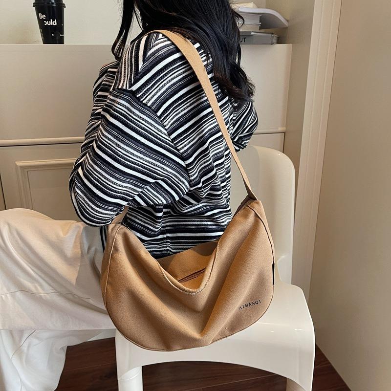 Canvas bag women's new simple solid color casual shoulder bag large capacity crossbody dumpling bag