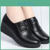 Leather Soft Work Shoes Black Womens Single Wedge Heel Large Size Nonslip Soft Leather High Heel Casual Shoes Can Be Worn To Work