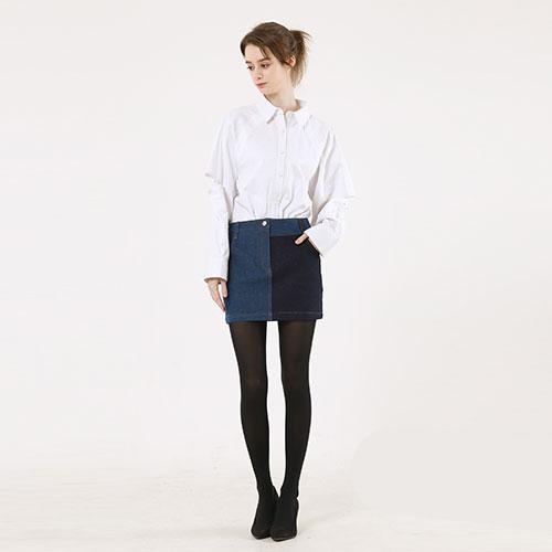 Bunderghost Asymmetrical Denim Color Block Mini Skirt