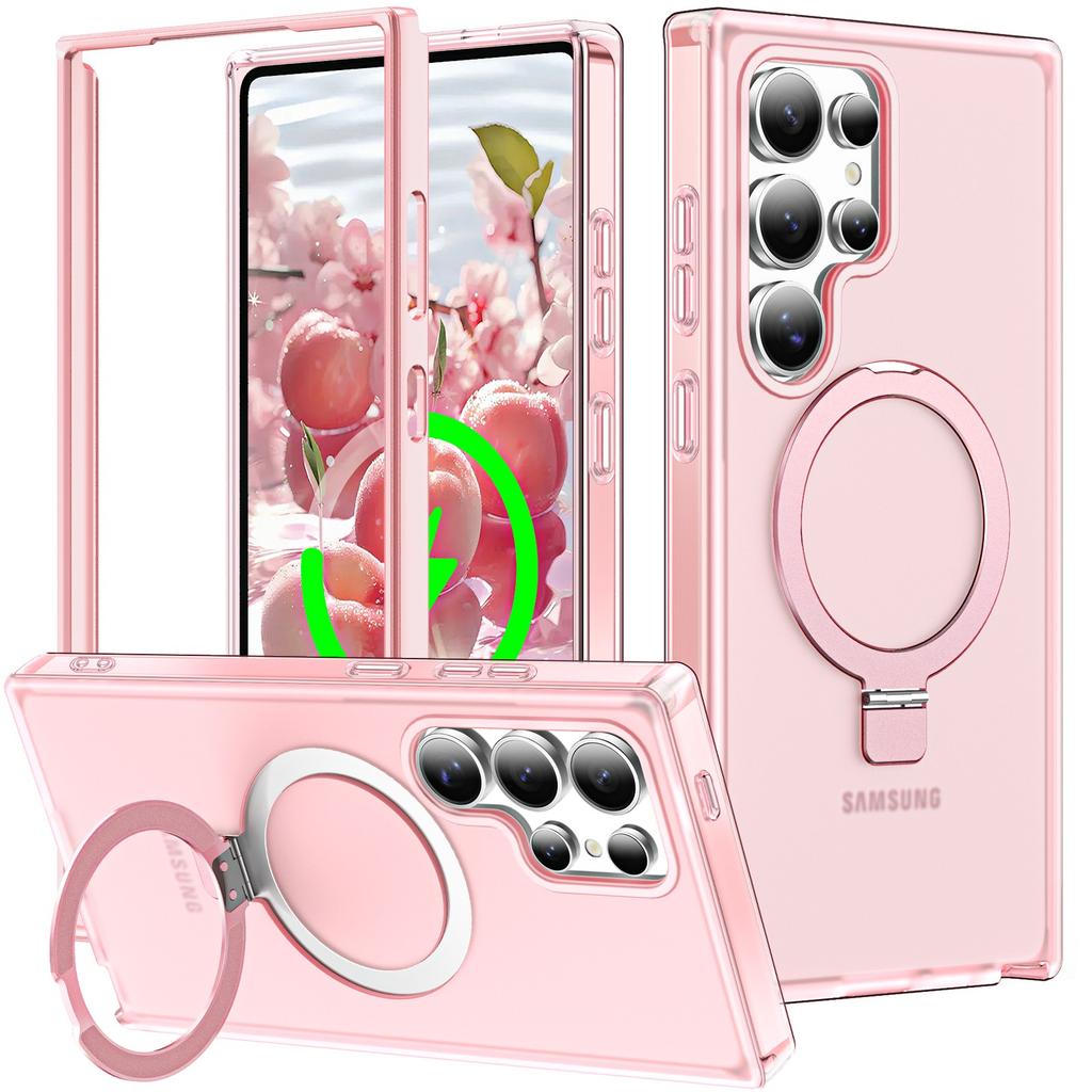 For Samsung Galaxy S25 Ultra/S25 Plus Case with Magnetic Invisible Ring Stand, Compatible with Magnetic, Translucent Matte Case