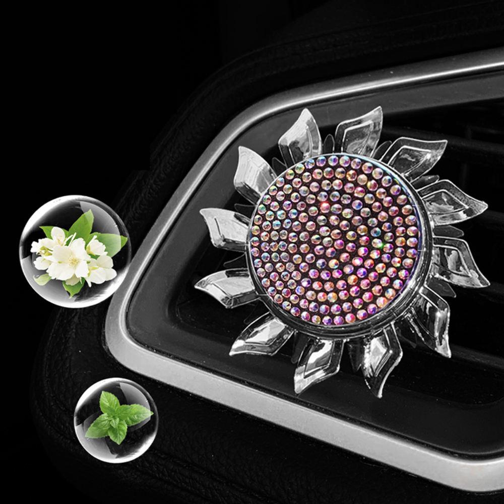Car Air Freshener Spinning Car Vent Clip Fragrance Diffuser Bling Diamonds Stying Fan Shape Auto Decor Interior Accessories