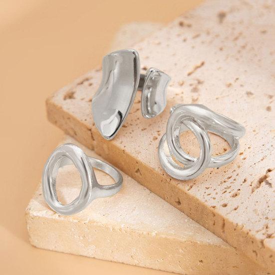 3Pcs/Set Alloy Plating Process Ring Set Exaggerated Geometric Finger Ring Adjustable Opening Design