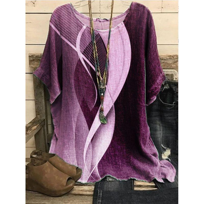Printed round Neck Neck Casual Loose Top Print round Neck Top Women