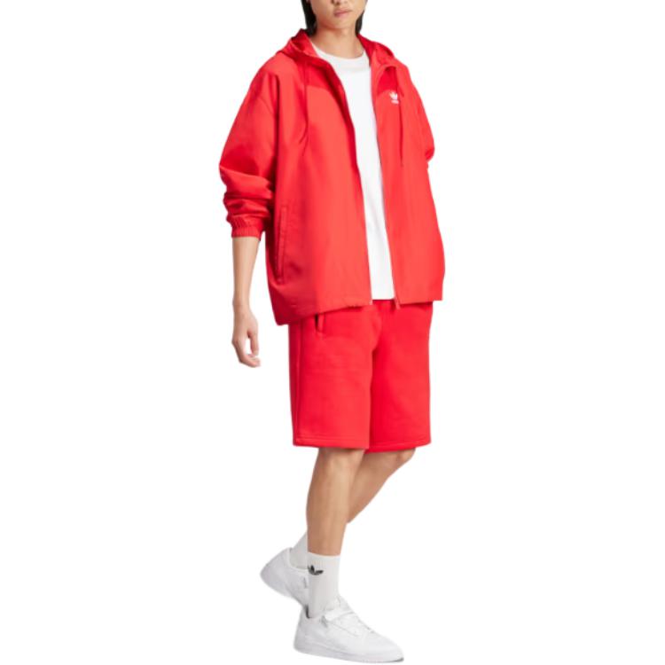 adidas Originals Adicolor Trefoil Windbreaker Solid Color Hooded Zip-Up Fitted Long Sleeve Jacket Men Jacket Red IR9857