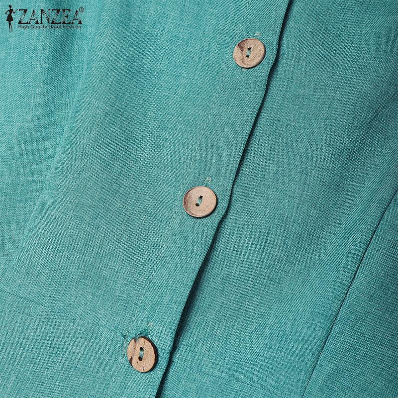 ZANZEA Women Summer Turn Down Collar Casual Short Sleeve Dress