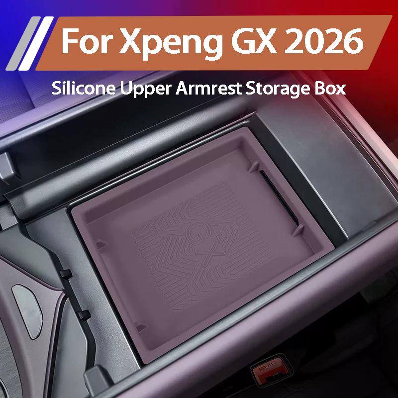 For Xpeng GX Xiaopeng GX 2026 Upper Armrest Silicone Storage Box Organizer Mat Anti Slip Dustproof Interior Accessories
