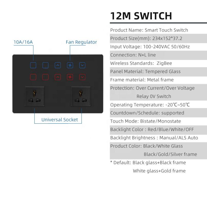 Dual Socket Switch 8M Indian Standard Wall Touch Switch Compatible with Alexa Google Assistant Voice Control Tuya