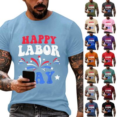 Men's Loose Fit Casual Short Sleeve T-Shirt Labor Day Graphic Print Crew Neck Lightweight Top for Everyday Wear