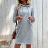 YYFS Women's Fashion Casual Solid Color Stripe Print Autumn Winter Long Sleeve Hooded Sweaters Dresses