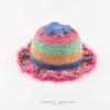 Rainbow oil painting gradual change knitted wool hat children autumn and winter warm plush bucket hat basin hat tide