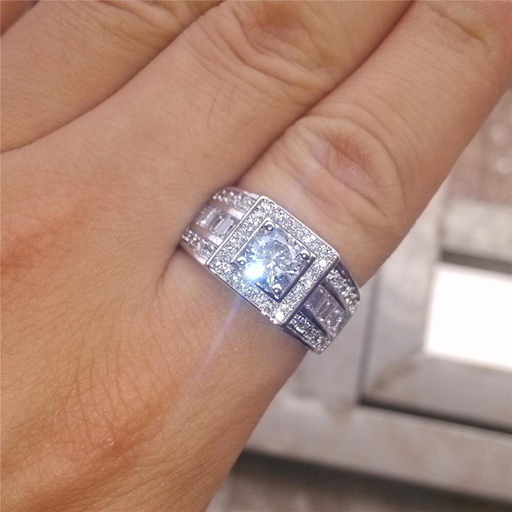 WOSIKATE Luxury Men's Zirconia Ring  CopperWith 18K Gold Plated Engagement Ring Fashion Jewellery Business Rings For Men