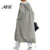 Women Outdoor Coats Long Hooded Jacket for Fall Winter, Loose Oversized Casual Autumn Zip-Up Outerwear Coat, Solid Color Tunic Hoodie Top with Pockets