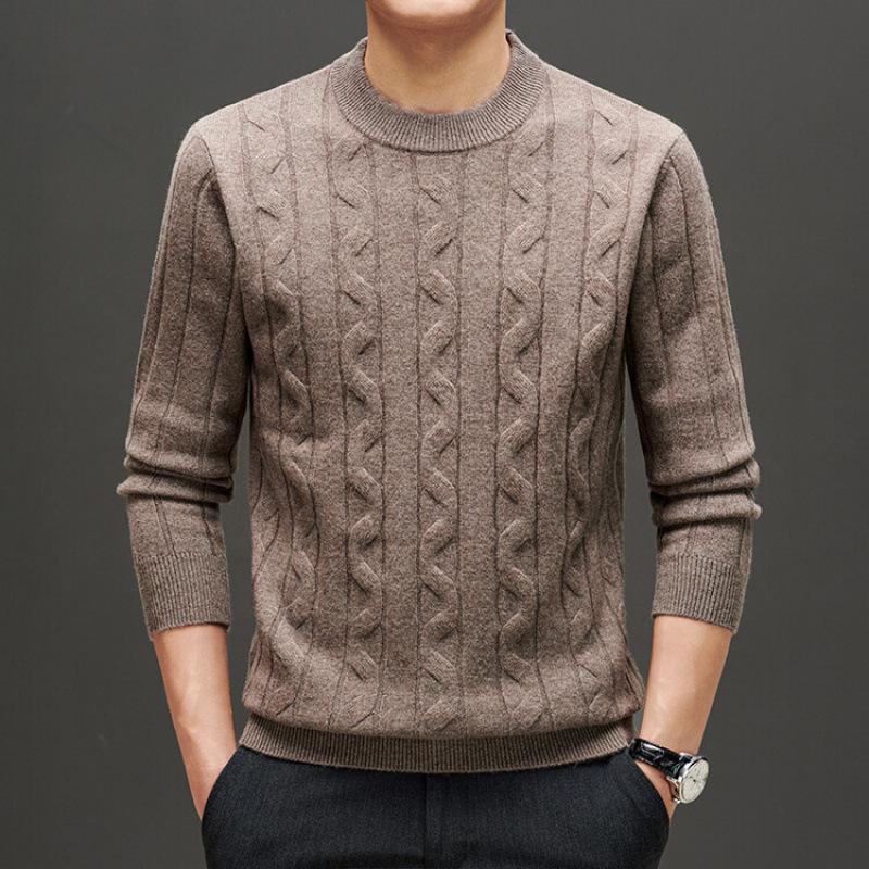 Men's Thick Cable Knit 100% Wool Sweater - Warm and Casual Autumn/Winter Base Layer Knitwear