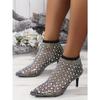 Sexy Pointed Fine Heel Big Size Hollow Rhinestone Elastic Transparent Fashion High Heel Women's Sandal Boots