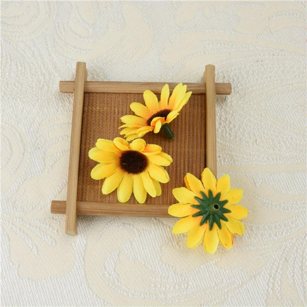 200 Pcs Yellow Artificial Flower Heads Mini Fake Sunflower Craft Floral Embellishments for Wreaths Wedding Home Decor