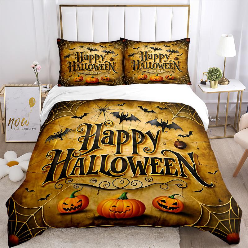 3pcs Halloween Happy Day Quilt Cover Set - Soft & Comfortable Polyester Fabric, All-Season Breathable Comforter Set For 1 Quilt Cover & 2 Pillowc