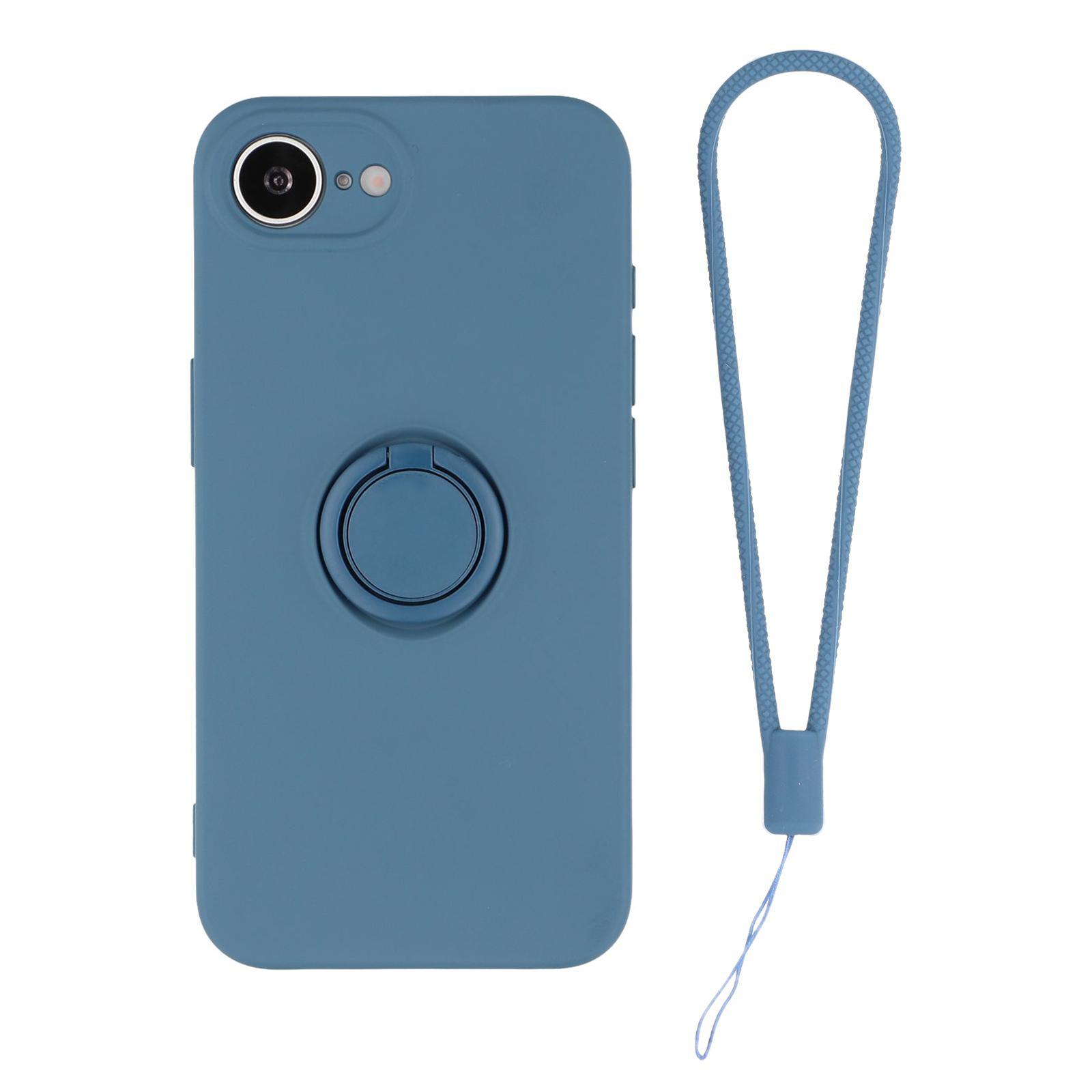 

For iPhone 16e Silicone Case with Strap Ring Kickstand Phone Cover Midnight Blue
