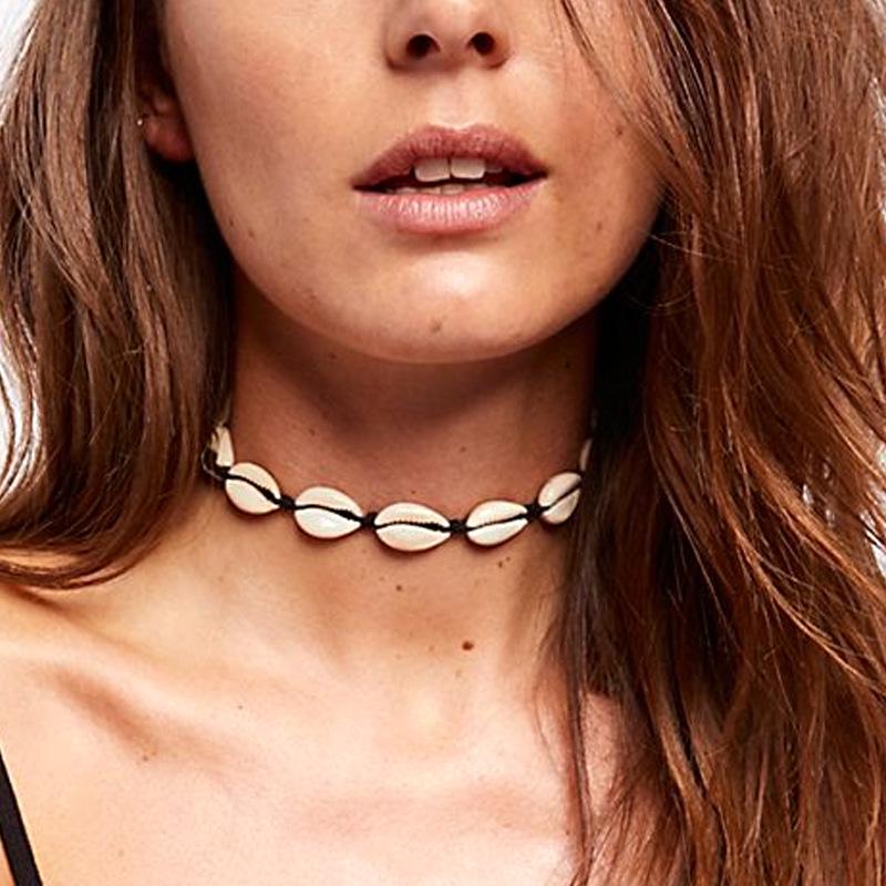 Fashion Black Rope Chain Natural Seashell Shell Choker Necklace Collar ...