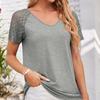 Spring and Summer Patchwork Mesh Short Sleeved Top Solid Color Casual Loose Women's T-shirts