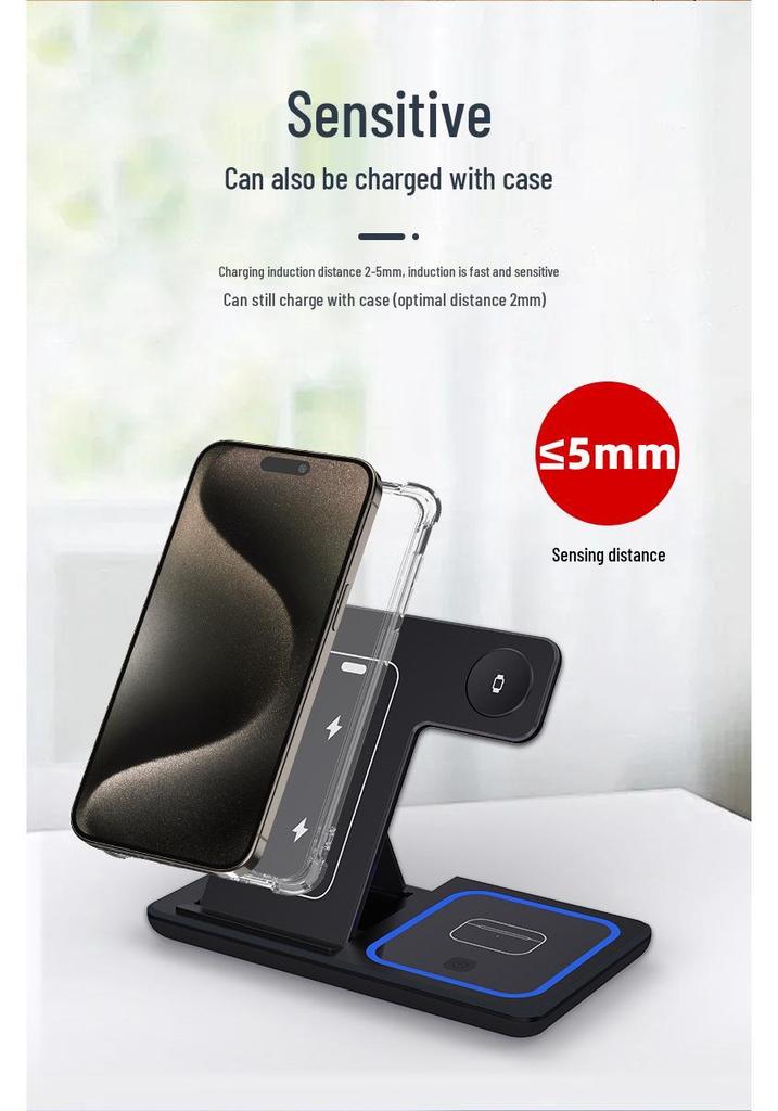 15W Foldable 3-in-1 Wireless Charging Stand for Huawei & Apple Phones and Watches