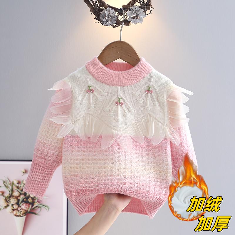 Princeznovský krajkový svetr pro zimní dívky, silný pletený svetr s pulovrovým topem