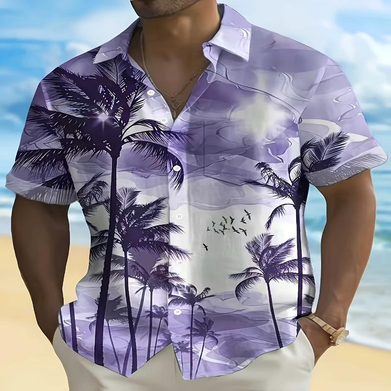 Men's Coconut Tree Printed Short Sleeve Shirt Top