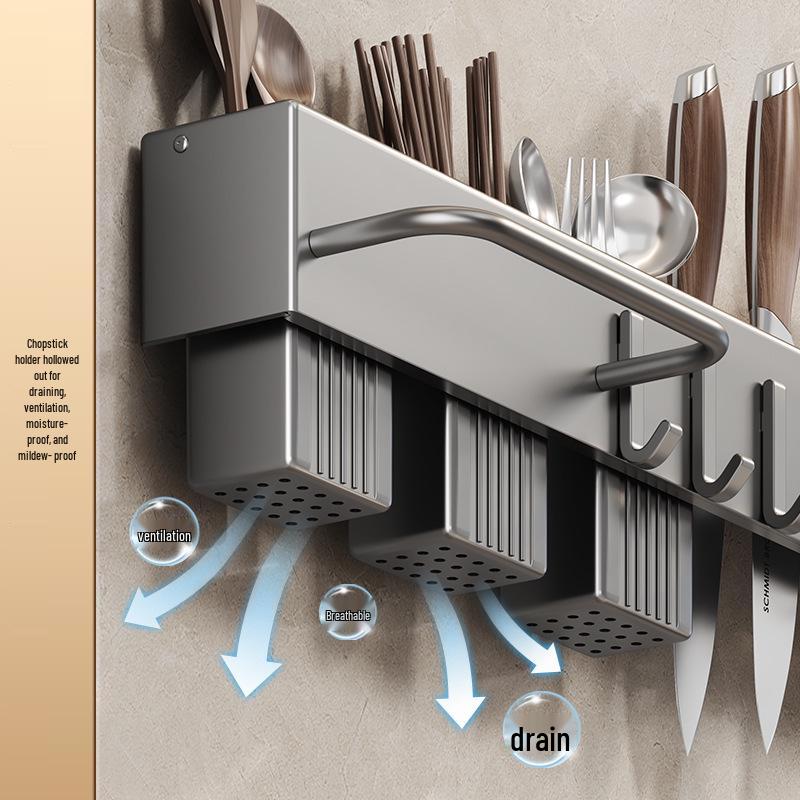 Wall-Mounted Knife & Utensil Holder with Punch-Free Multi-Functional Storage Rack