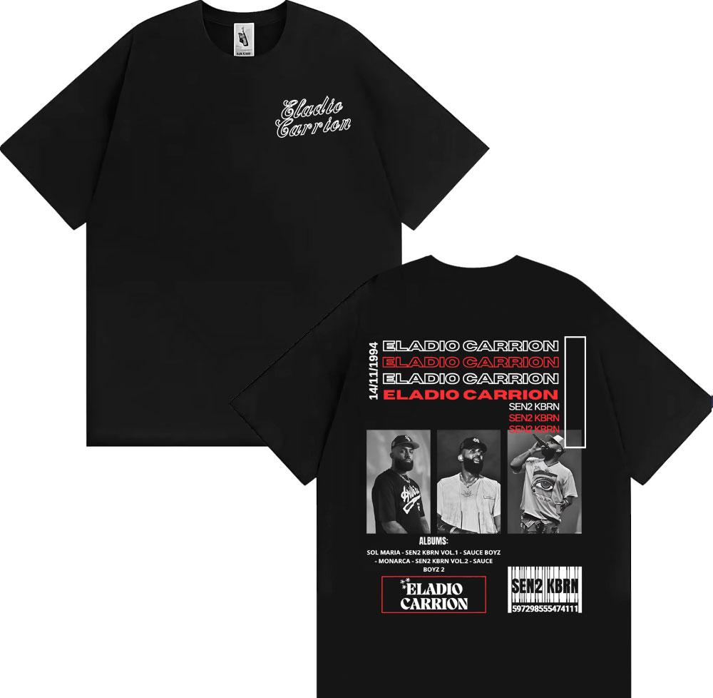 2025 Summer Rapper Eladio Carion Sen2kbn Album Tour Tshirt Mens Hiphop High Street Tshirt 100 Cotton Oversized Tshirt