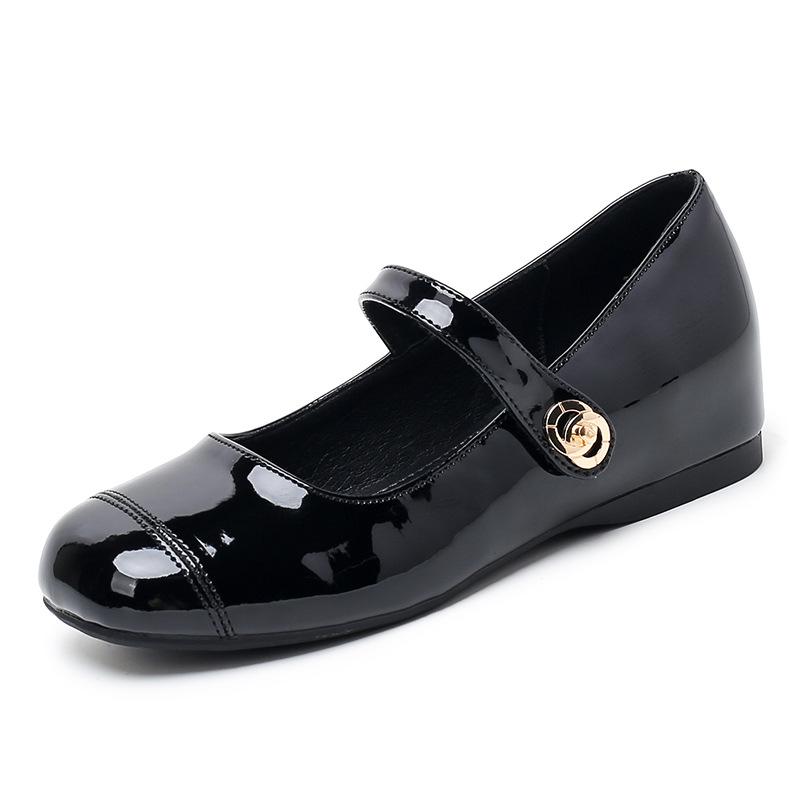 

Fairy Mary Jane shoes female spring and autumn new patent leather small gold buckle small inner height increase ballet flats 33