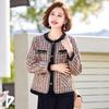 Mid-Aged Women's Casual Plaid Knit Jacket