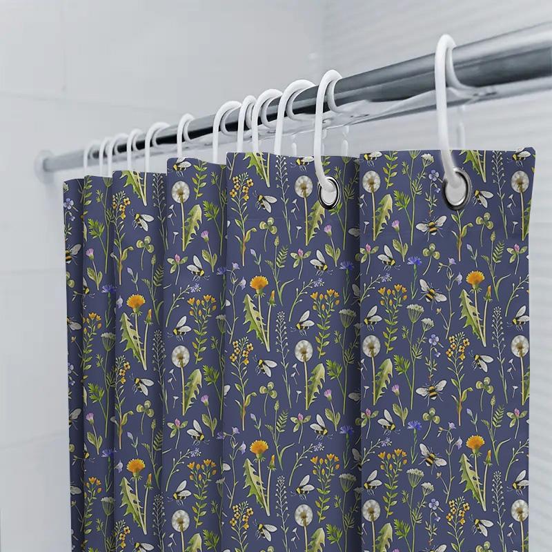 Floral Shower Curtain Botanical Nature Flowers Plants Pattern Bathroom Decor Vintage Farmhouse Rustic Home Textile Washable