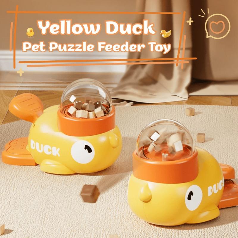A Yellow Duck-Shaped Interactive Puzzle Toy for Cats And Dogs That Dispenses Treats, Without Battery