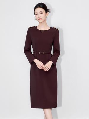 Elegantes, mittellanges Kleid für Herbst und Winter – Hochwertiger, minimalistischer Stil mit taillierter Passform für Damen
