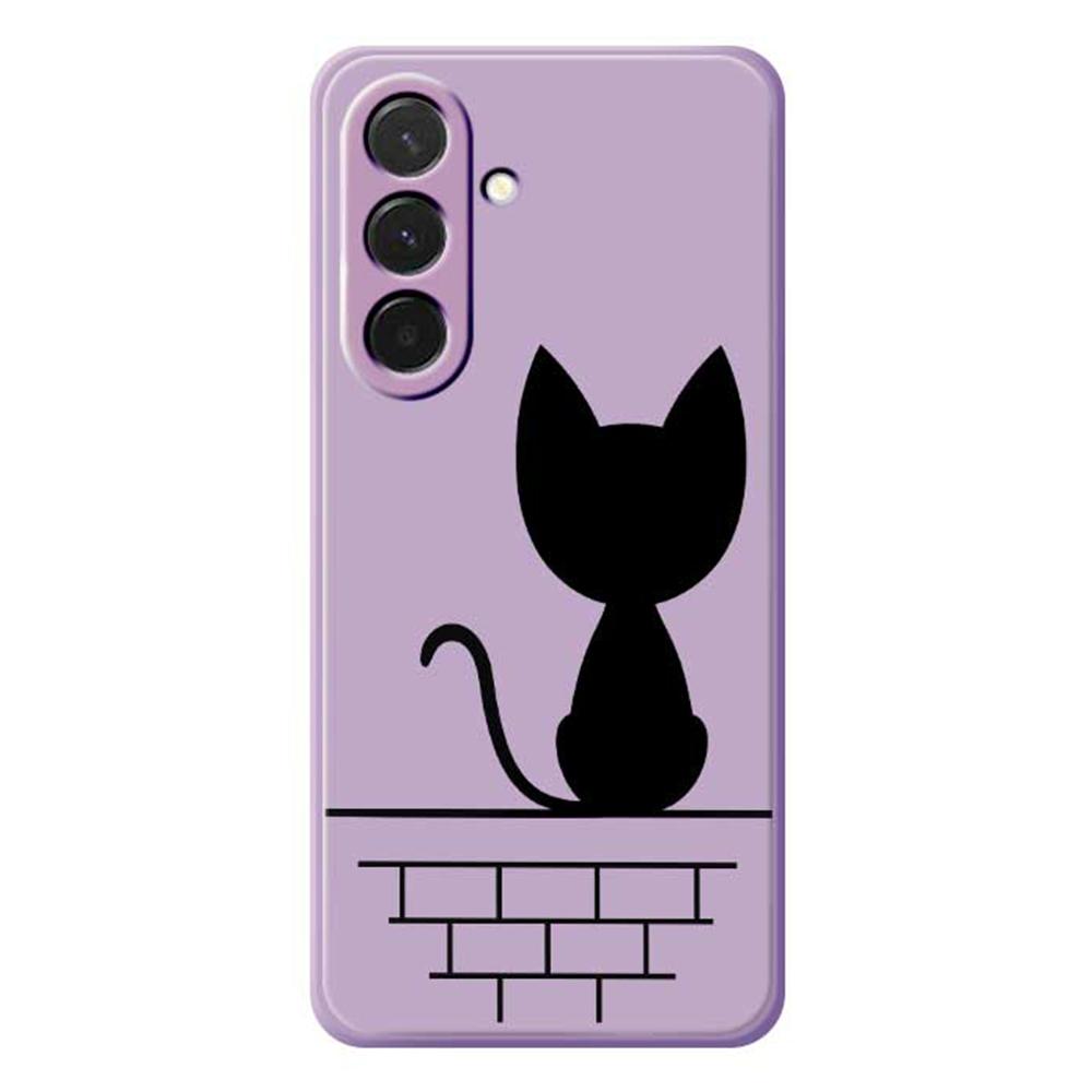 For Samsung Galaxy A36 5G Case Black Cat On the Wall Pattern Printing Straight Edge TPU Phone Back Cover