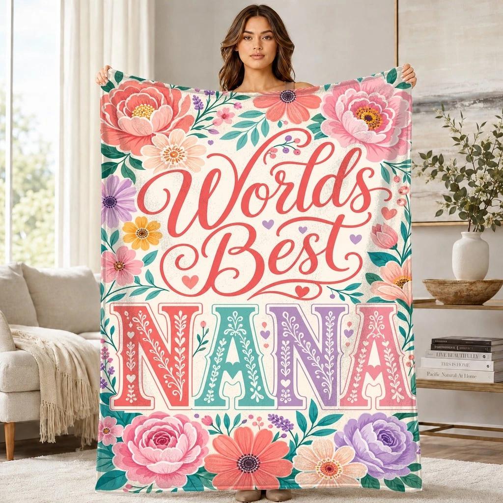 World's Best Nana Floral Coral Fleece Blanket Grandmother Decor