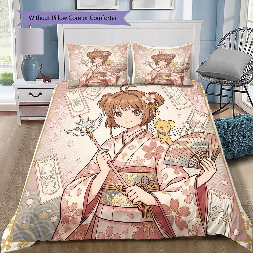 Cardcaptor Sakura Sakura Collection Bedding Set, 1 Duvet Cover & 2 Pillowcases, Home Bedroom Decor, Great Gift for Fans