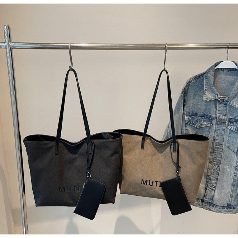 Simple tote bag new retro casual letter large capacity canvas bag women's fashion shoulder bag
